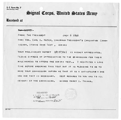 Message from Senator Carl Hatch to President Harry S. Truman