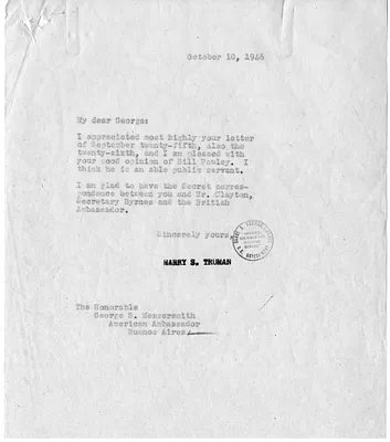 Letter from Ambassador George Messersmith to President Harry S. Truman, with Attachments