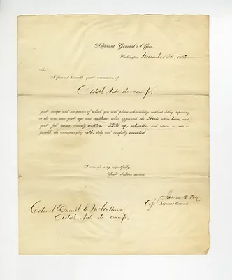Letter Regarding Daniel Craig McCallum's Commission of Additional Aide-de-Camp, November 25, 1862