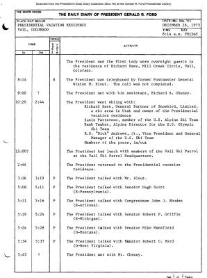 President Gerald R. Ford's Daily Diary, December 26, 1975