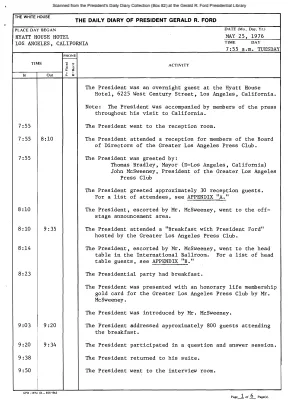 President Gerald R. Ford's Daily Diary, May 25, 1976