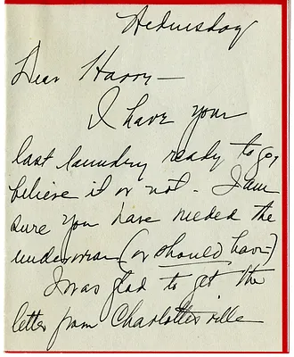 Letter from Bess W. Truman to Harry S. Truman