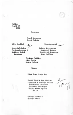 White House Luncheon and Dinner Menu