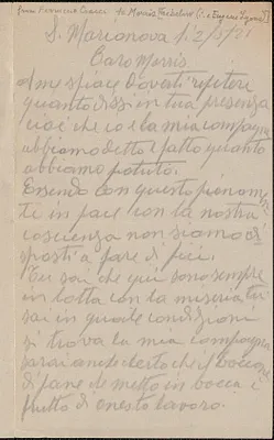 Ferruccio Cocci autograph letter signed, in Italian, to Morris [Geblow] (i. e. Eugene Lyons), S. Marianova, February 5, 1921