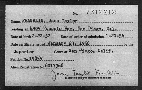 Franklin, Jane Taylor - 1956