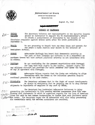 Memorandum, State Department Summary of Telegrams