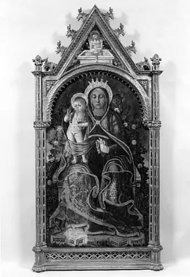 Madonna and Child Enthroned Before a Rose Hedge