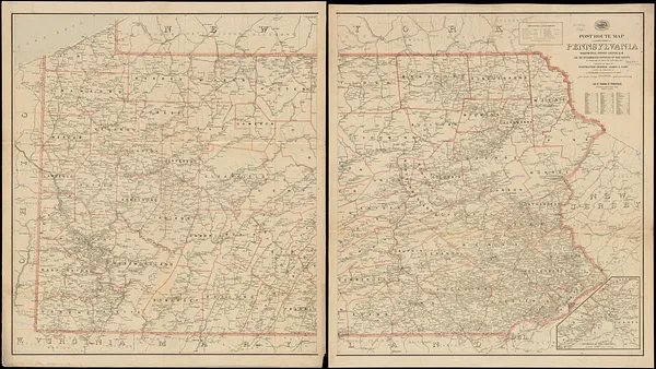 Post route map of the state of Pennsylvania showing post offices and the intermediate distances on mail routes in operation on the 1st. of September, 1897