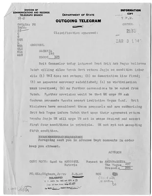 Telegram from Secretary of State Dean Acheson