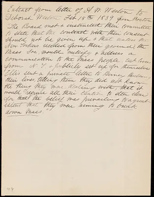 Extract of a letter from Anne Warren Weston, Boston, to Debora Weston, Feb. 18th, 1839
