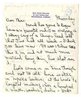Letter from Natalie Wallace to Bess W. Truman