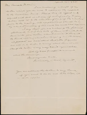 Elizabeth Gurley Flynn autograph letter signed to Amleto Fabbri, New York, N.Y., April 12, 1925