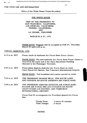 President and Press Pool Schedule for March 26 and March 27, 1976