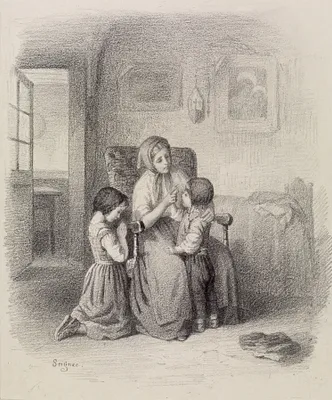 Interior with Woman Teaching Two Children
