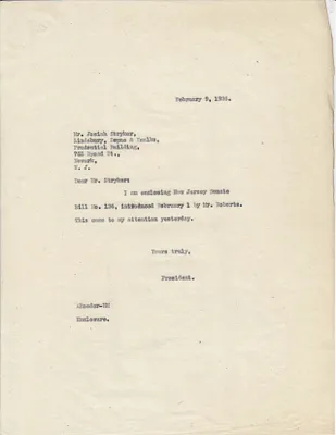 Letters Sent to Josiah Stryker, February 9, 1926