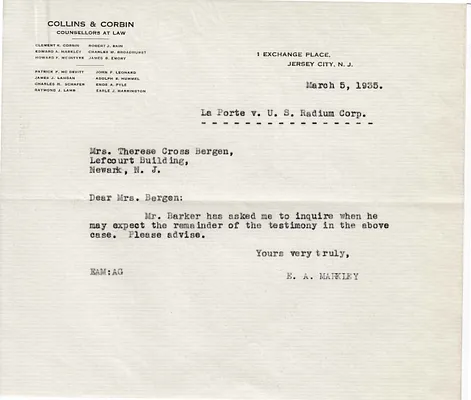 Letters Received to Therese Cross Bergen, March 5, 1935