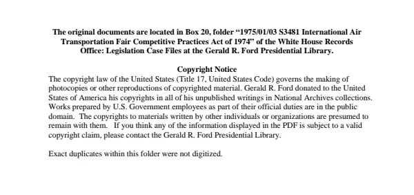 1975/01/03 S3481 International Air Transportation Fair Competitive Practices Act of 1974