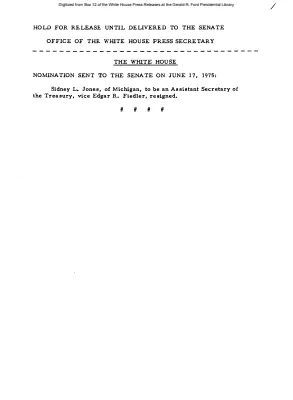 Nomination of Sidney L. Jones to be Assistant Secretary of the Treasury [Position Appointments and Resignations]
