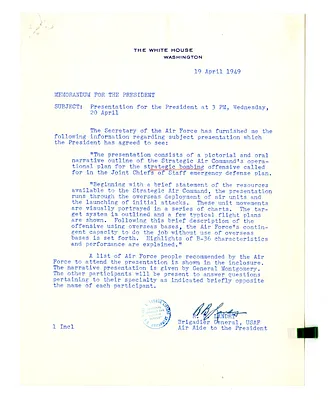 Memorandum from Brigadier General Robert Landry to President Harry S. Truman with Attachment