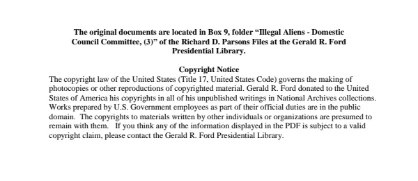 Illegal Aliens - Domestic Council Committee, (3)