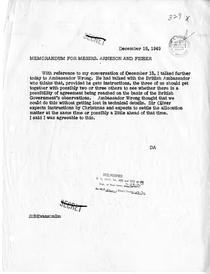 Memorandum from Secretary of State Dean Acheson to R. Gordon Arneson and Mr. Fisher