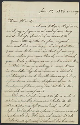 Herbert Brutus Ehrmann Papers, 1906-1970. Sacco-Vanzetti. Bartolomeo Vanzetti. Autograph Letters Signed to Mrs. Elizabeth Glendower Evans, 1920-1927. Box 16, Folder 18, Harvard Law School Library, Historical & Special Collections