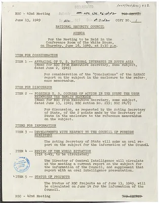 Agenda for the Forty-Second Meeting of the National Security Council
