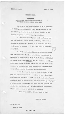 White House Press Release, Executive Order Number 9942