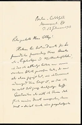 Meyer, Eduard, 1855-1930 autograph letter signed to Hugo Münsterberg, Berlin-Lichterfelde, 12 February 1913