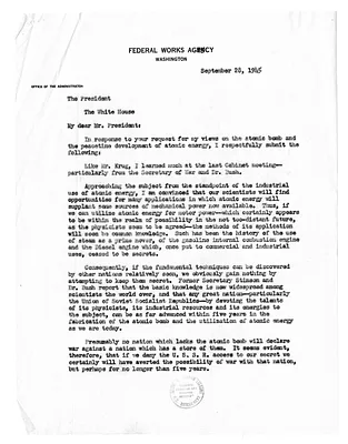 Letter from Major General Philip B. Fleming to President Harry S. Truman
