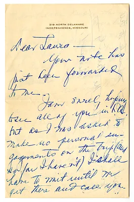 Letter from Bess W. Truman to Laura Eckert