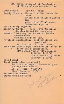 Lab Results, October 21, 1947