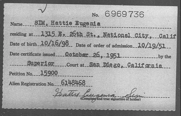 Sim, Hattie Eugenia - 1951