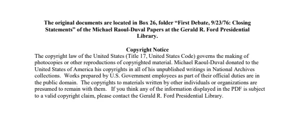 First Debate, 9/23/76: Closing Statements