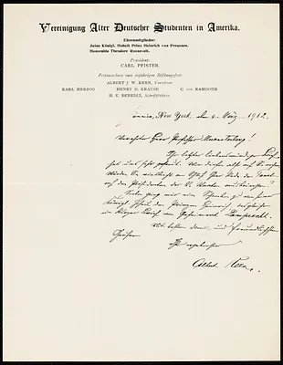 Kern, Albert J. W., b. 1857 autograph letter signed to Hugo Münsterberg, Jamaica, N.Y., 4 March 1912