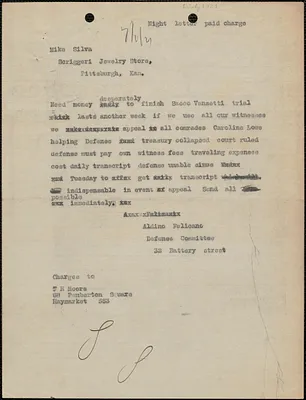Aldino Felicani typed letter signed to Mike Silva, Boston, Mass., July 1, 1921