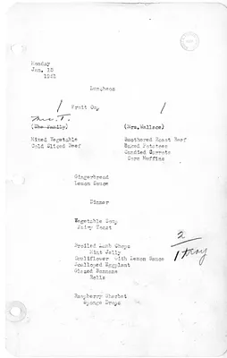White House Luncheon and Dinner Menu