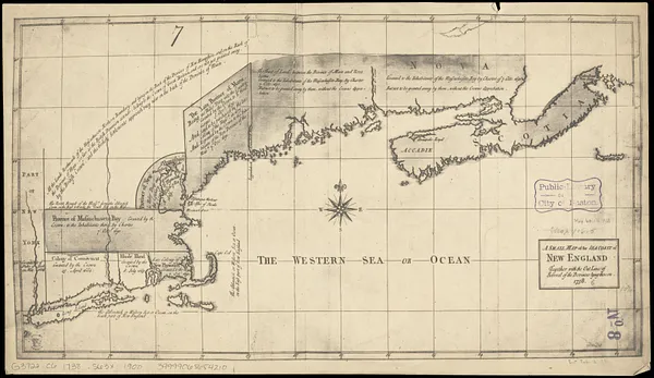 A small map of the sea coast of New England together with the outlines of several of the provinces lying thereon, 1738