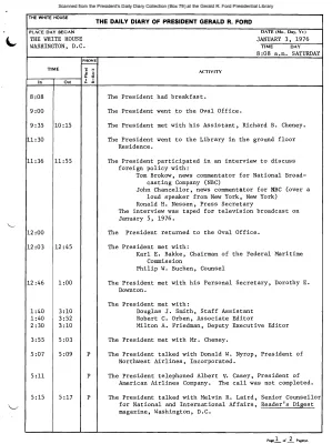 President Gerald R. Ford's Daily Diary, January 03, 1976