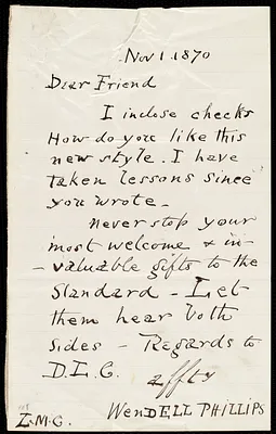 Letter from Wendell Phillips to Lydia Maria Child, Nov 1, 1870