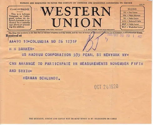 Telegram to H.H. Barker, October 26, 1928