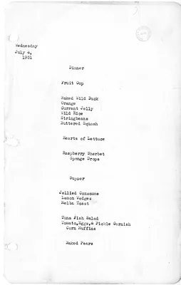 White House Dinner and Supper Menu