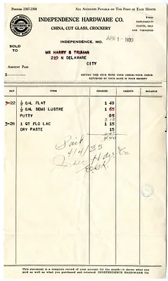 Bill from Independence Hardware Company