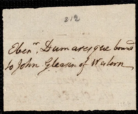 Ebenezer Dumaresque indentured to apprentice with Nathaniel [Nathanael] Martyn of Harvard, 19 November 1767