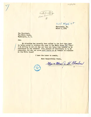 Letter from Mr. and Mrs. J. H. Blocher to President Harry S. Truman