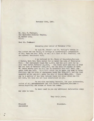 Letters Sent to George W. Pesinger [Geo. W. Pesinger], November 20, 1928
