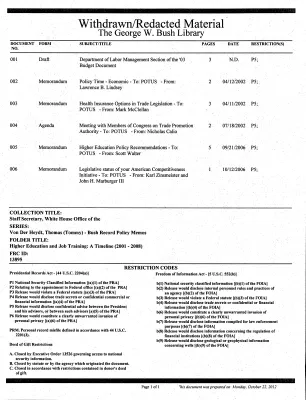 Higher Education and Job Training: A Timeline (2001 - 2008)