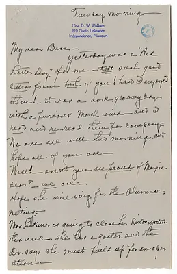 Letter from Madge Gates Wallace to Bess W. Truman