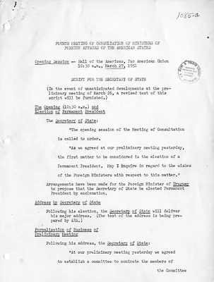 Agenda of the Fourth Meeting of Consultation of the Ministers of Foreign Affairs of the American States