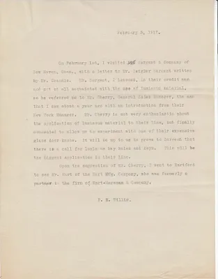 Other, Report of Visit, Sargent and Company, February 3, 1917